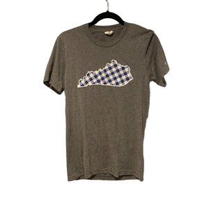 KY Shop Local KY grey T Shirt with blue Kentucky Outline size Small
